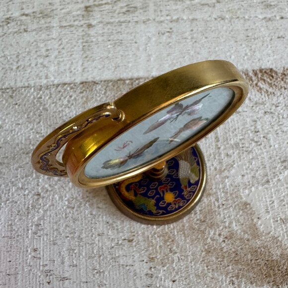 Vintage Chinese Cloisonne Silk Butterfly Embroidery Art - Picture 12 of 13